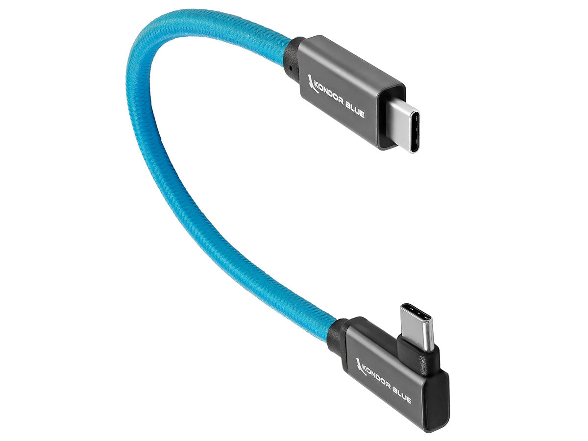 Kondor Blue USB C to USB C High Speed Cable for SSD Recording - Right Angle (8.5")