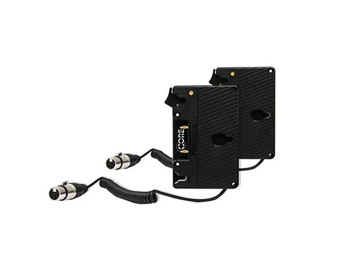 CoreSWX Double Gold mount kit with coiled Powertap to XLR 4-pin for Atomos Sumo