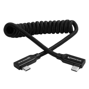 Kondor Blue 12-24" Coiled USB C 3.1 Right Angle Braided Cable - Raven Black